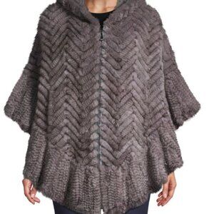 Belle Fare Denmark Woven Mink Fur Skin Grey Poncho L